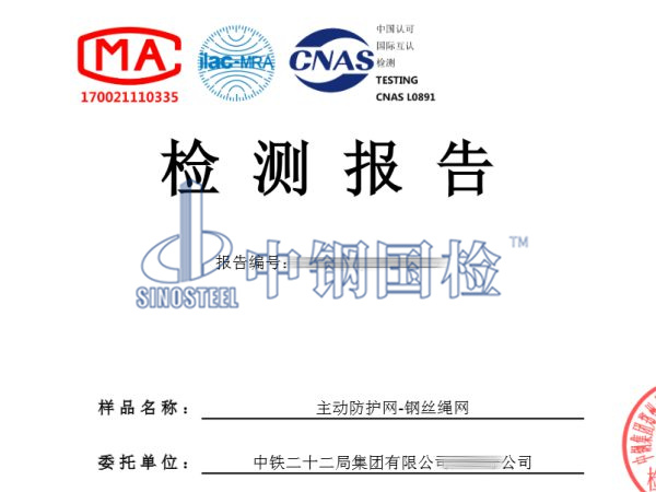 主動防護網(wǎng)一鋼絲繩網(wǎng)檢測報告
